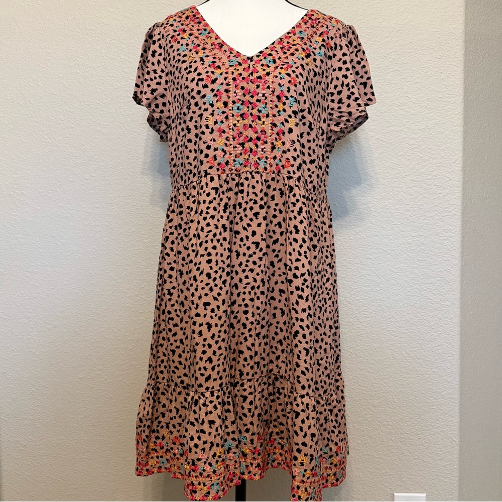 Savanna Jane dress with flutter sleeves and beautiful embroidery